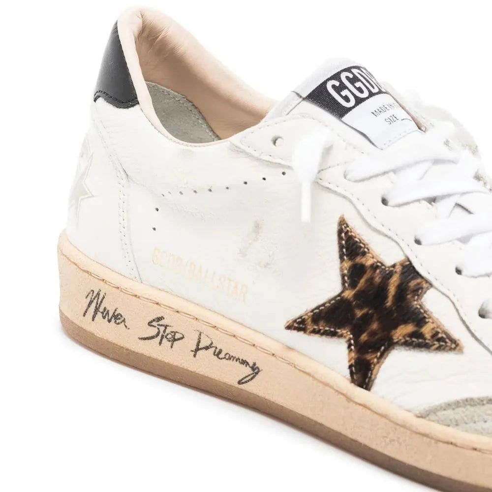Golden Goose Ball Star trainers with leopard print pony skin star and black heels tab