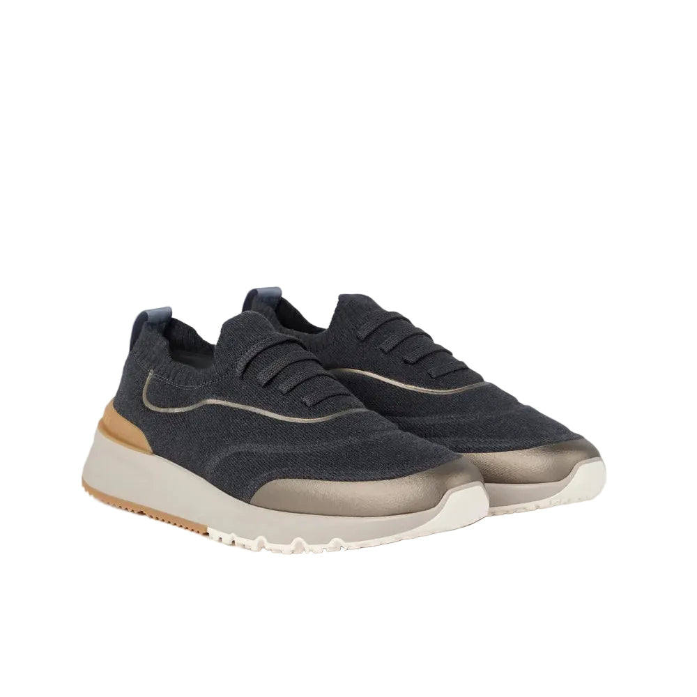 Brunello Cucinelli Techno Cotton Knit Runners With Heat-Bonded Details Night