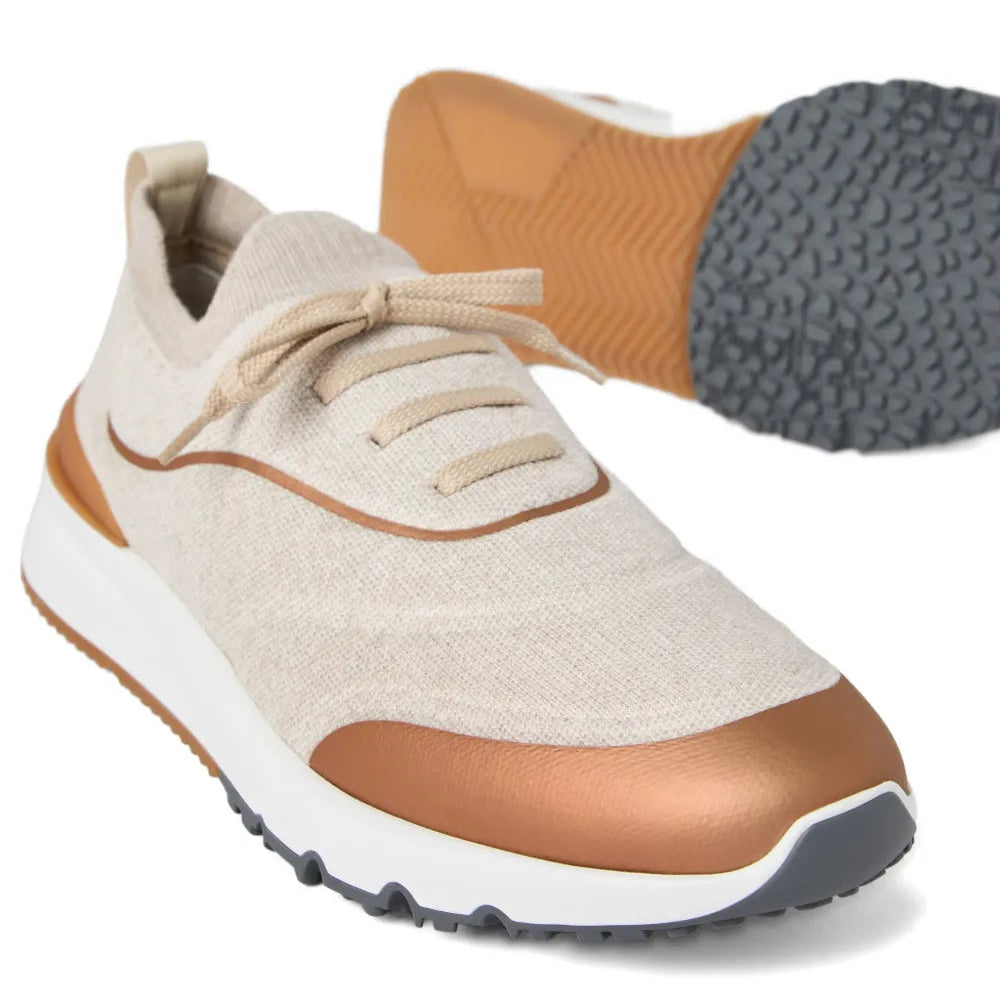Brunello Cucinelli Techno Cotton Knit Runners With Heat-Bonded Details Biege
