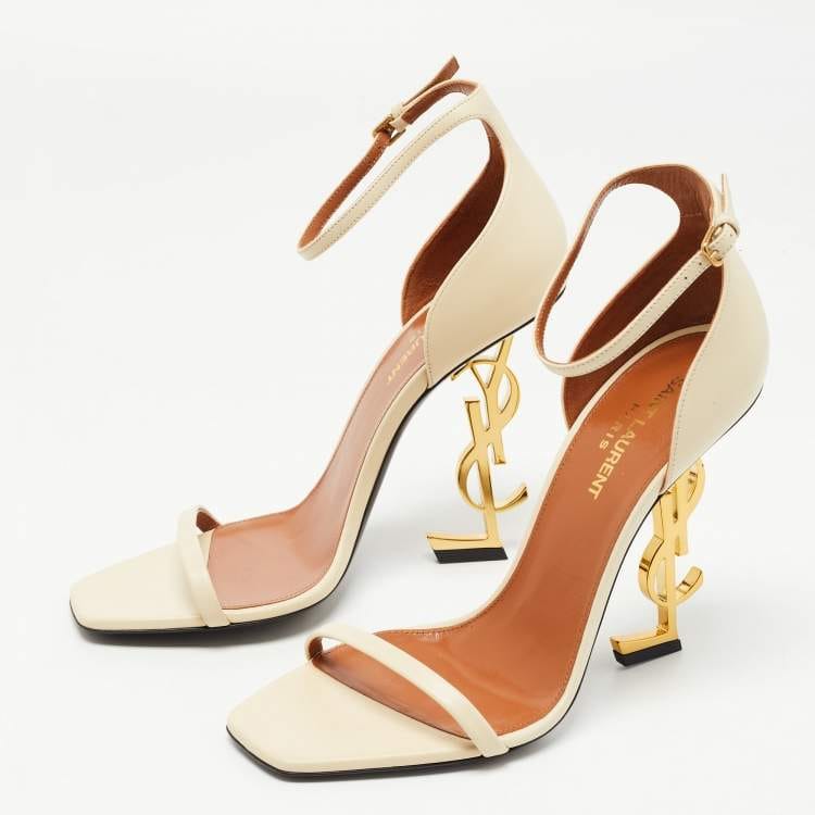 Saint Laurent Cream Leather Opyum Sandals