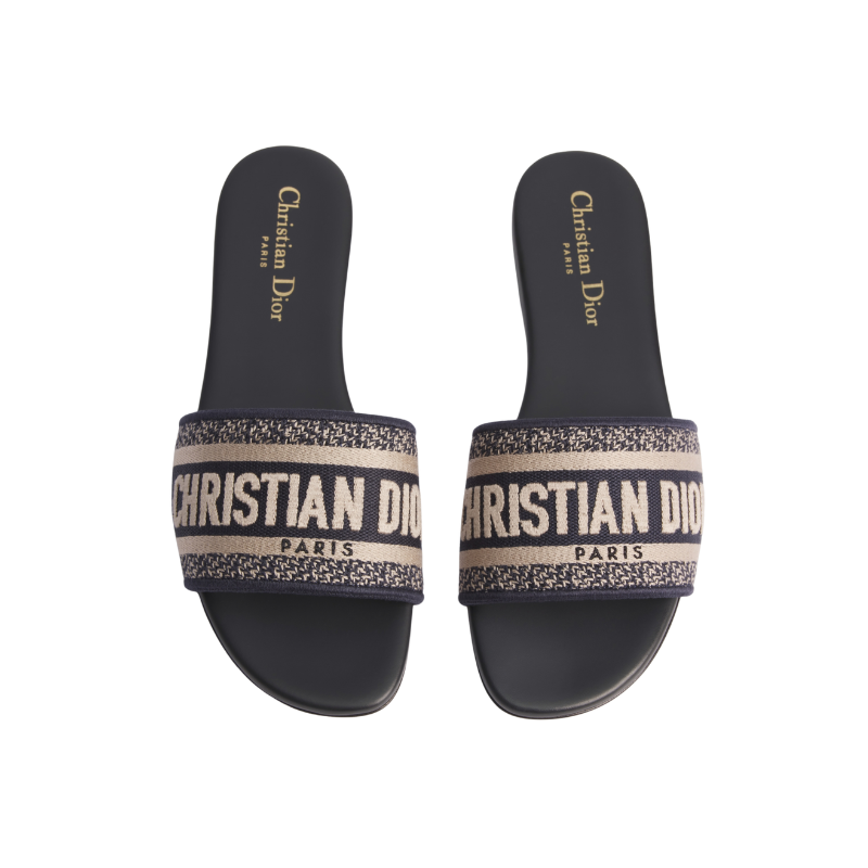 Dior Dway Slide 'Deep Blue Embroidered Cotton' (Women)