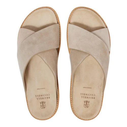 Brunello Cucinelli suede crossover Baige sandals