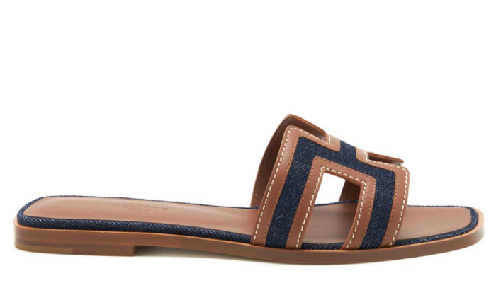 Hermes Oran Sandals Denim Canvas / Calfskin Blue Brut