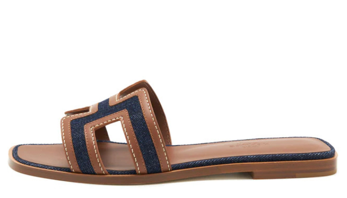 Hermes Oran Sandals Denim Canvas / Calfskin Blue Brut
