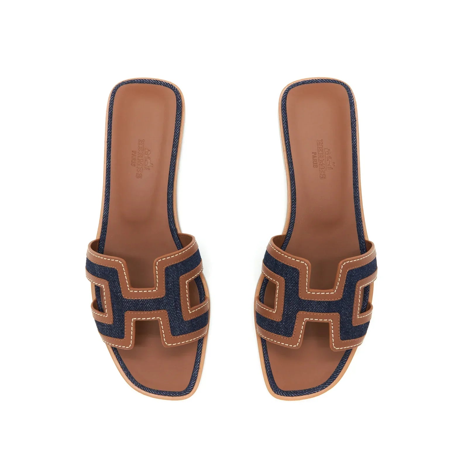 Hermes Oran Sandals Denim Canvas / Calfskin Blue Brut