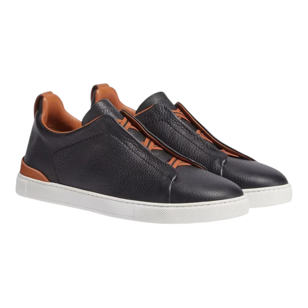 Zegna BLACK DEERSKIN TRIPLE STITCH™ SNEAKERS Black