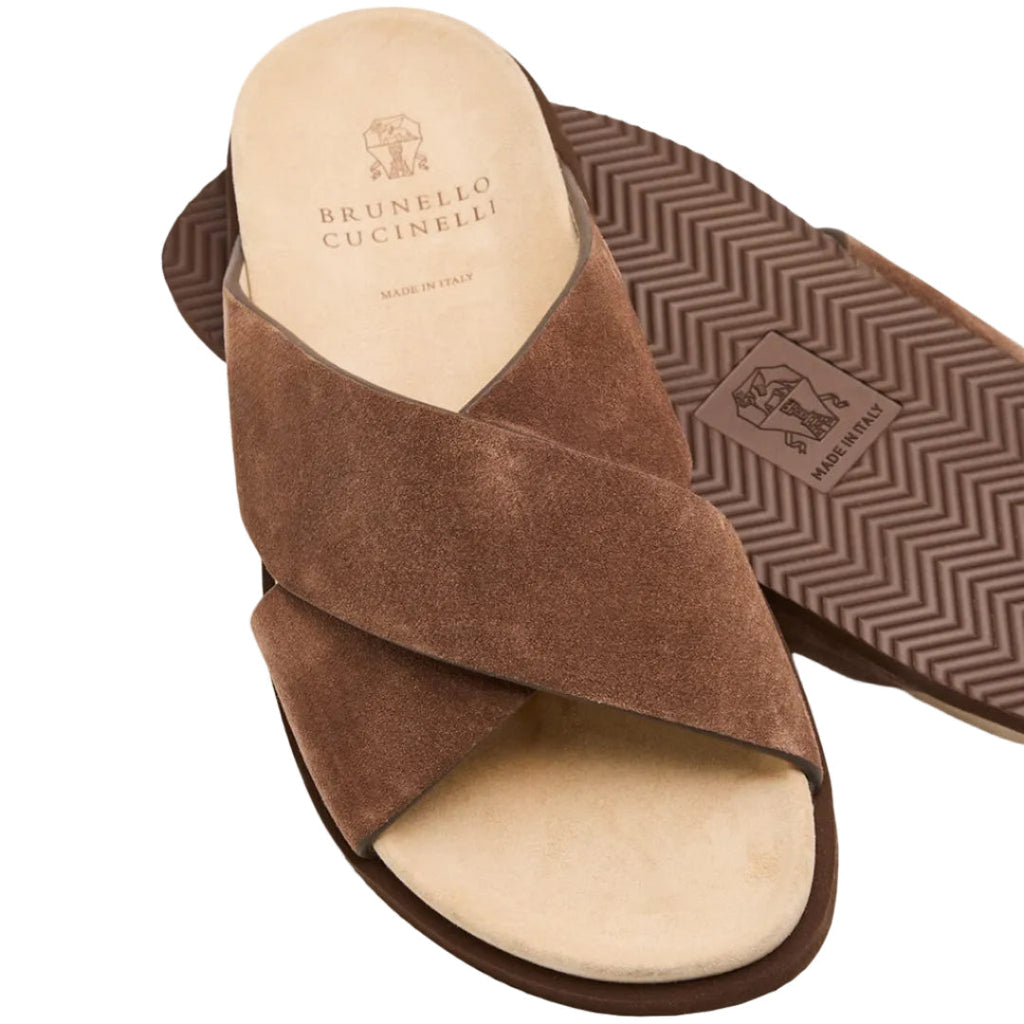 Brunello Cucinelli Brown Suede Crossover Sandals