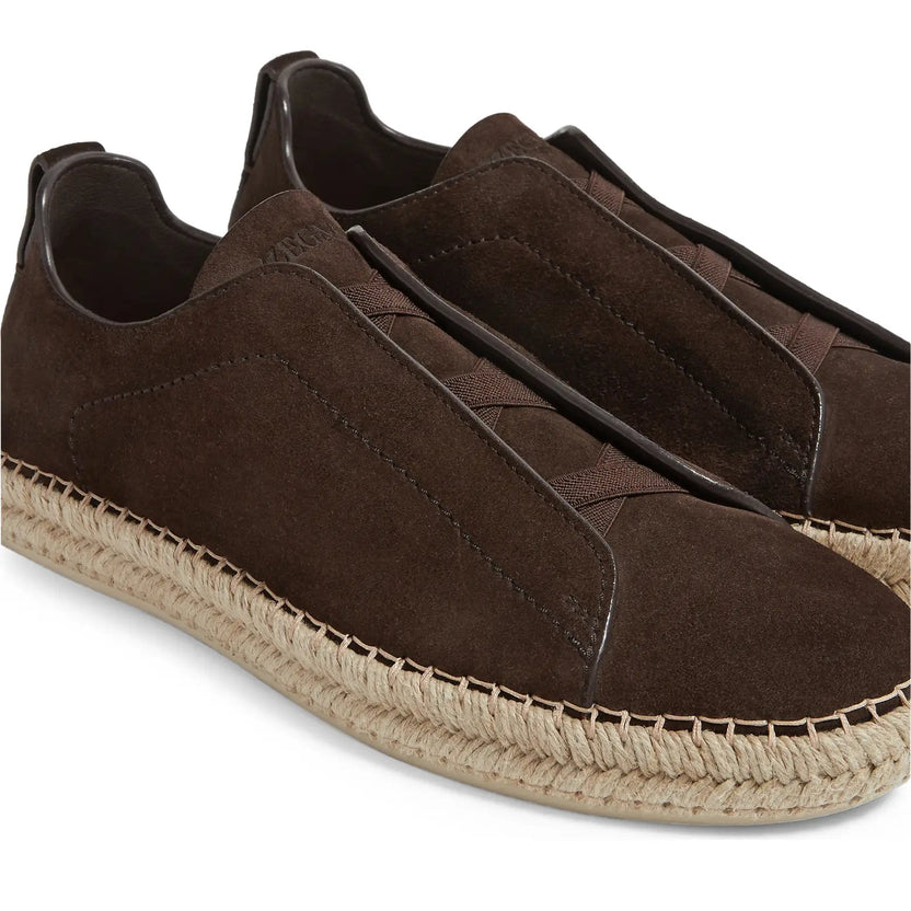 ZEGNA Dark Brown and Beige Suede Triple Stitch Espadrilles