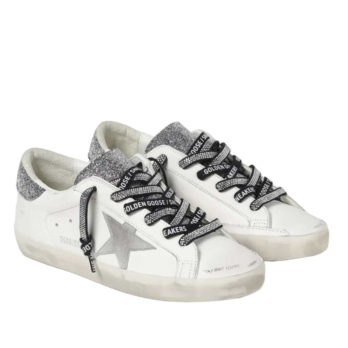 Golden Goose Super Star trainers with silver glitter heels tab