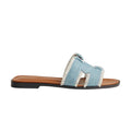 Hermes Oran Sandal Fringed Denim Bleu Clair